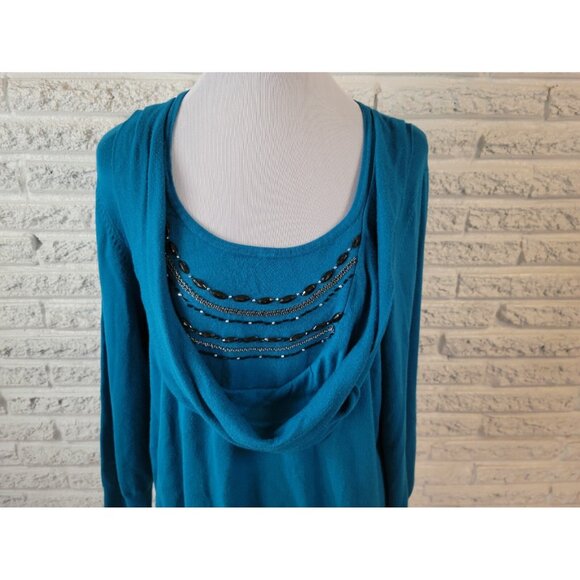 Apt 9 Women Sweater 2X Plus Long Sleeve Pullover Beaded Lightweight BLU238 - Picture 3 of 10
